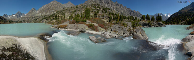 Mountain lake and river panorama