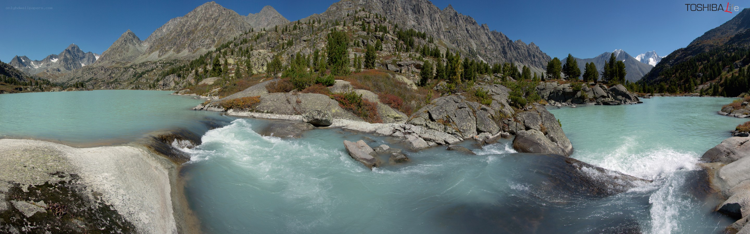 Mountain lake and river panorama