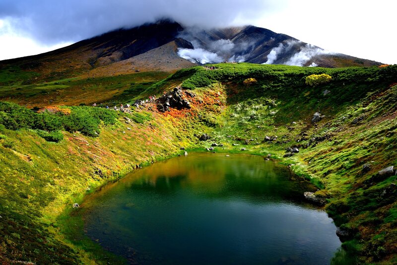 Mountain Lake and Volcano