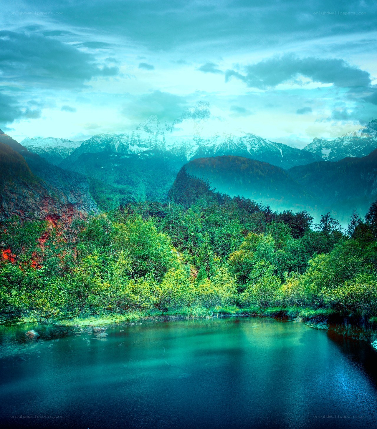 Mountain lake at dawn