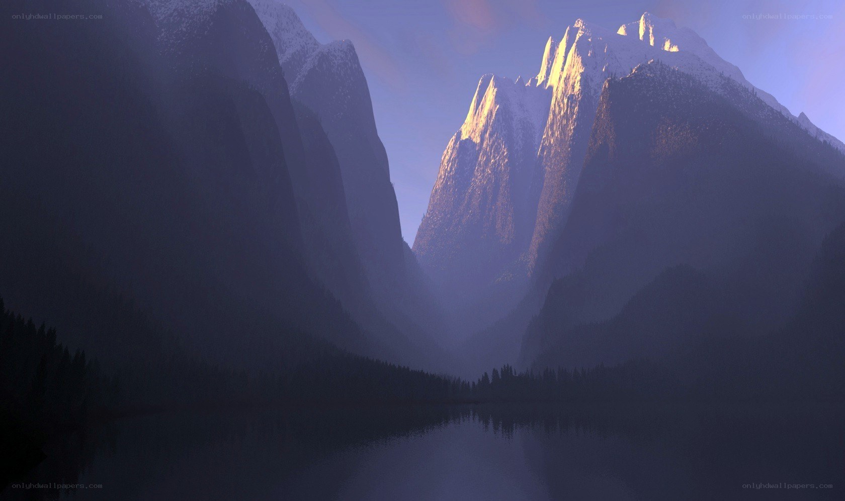 mountain lake at dawn