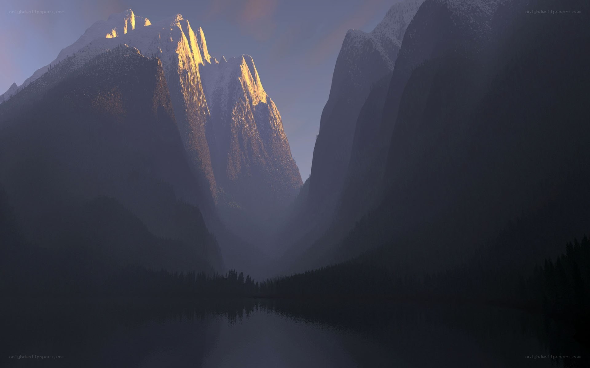mountain lake at dawn