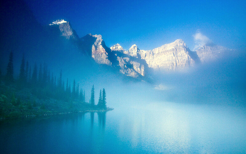 Mountain Lake at Dawn — Blue, Serene, Morning, Photograph