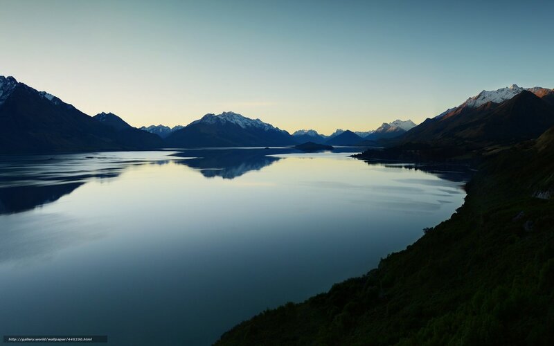 Mountain Lake at Dawn — Blue, Serene, Photograph, Mountains, Reflection