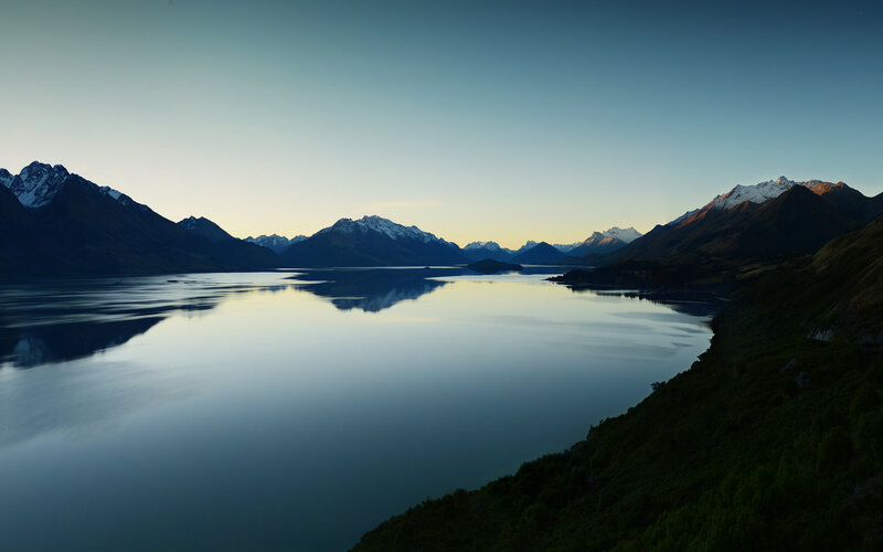 Mountain Lake at Dawn — Blue, Serene, Photograph