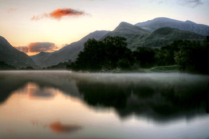 Mountain Lake at Dawn — Green, Serene