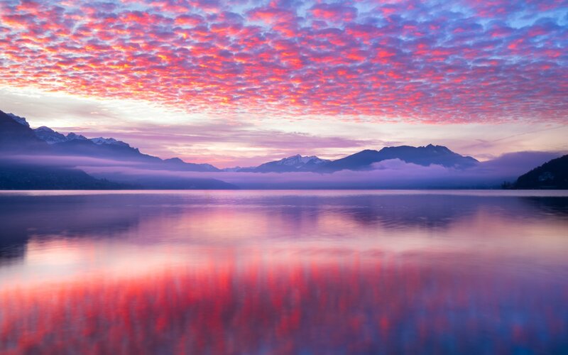 Mountain Lake at Dawn — Pink, Serene