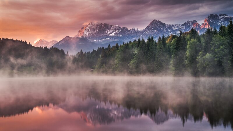 Mountain Lake at Dawn — Pink