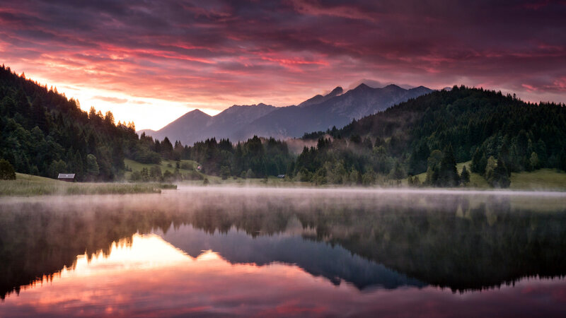 Mountain Lake at Dawn — Purple, Serene