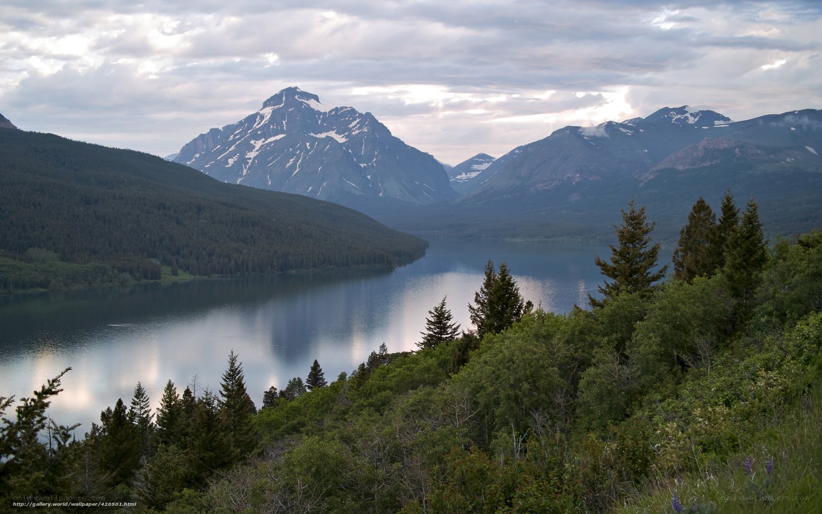 Mountain lake at dusk