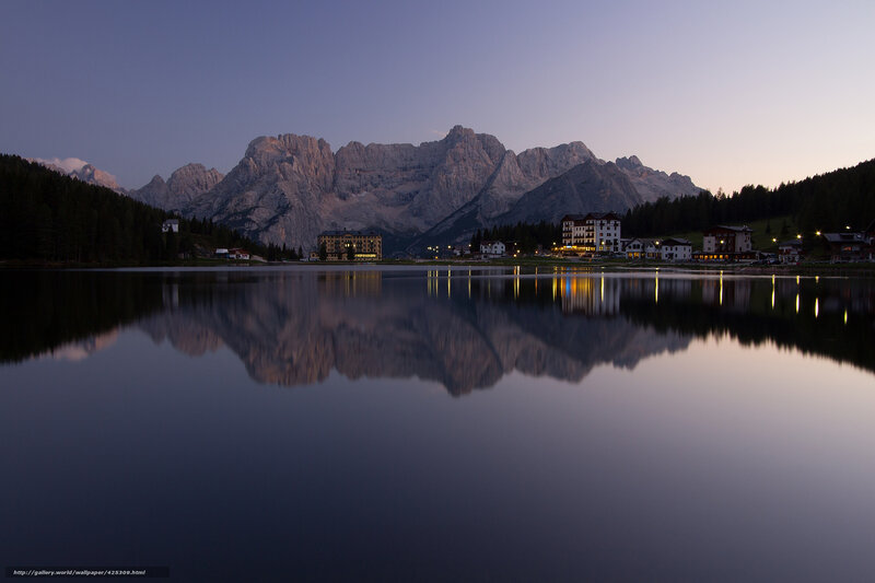Mountain lake at dusk