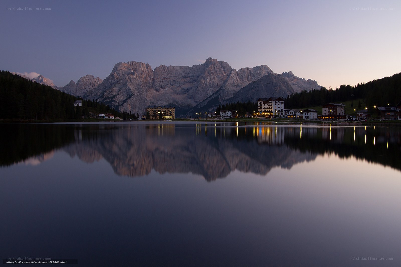 Mountain lake at dusk