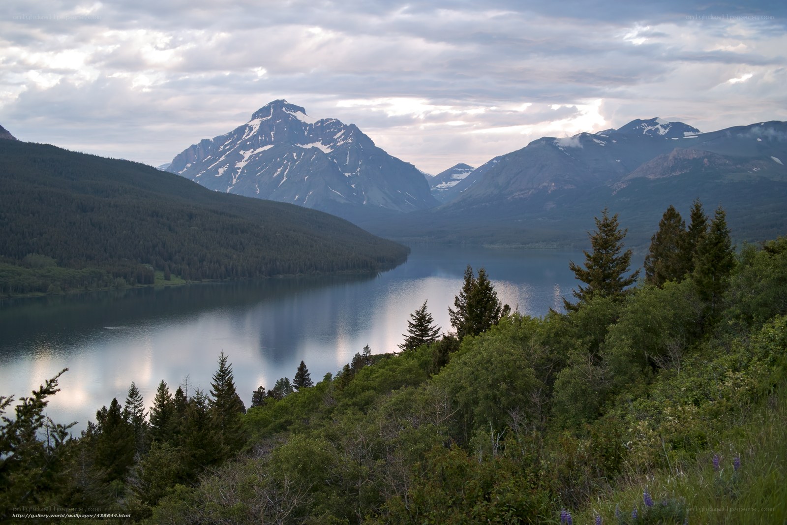 Mountain lake at dusk