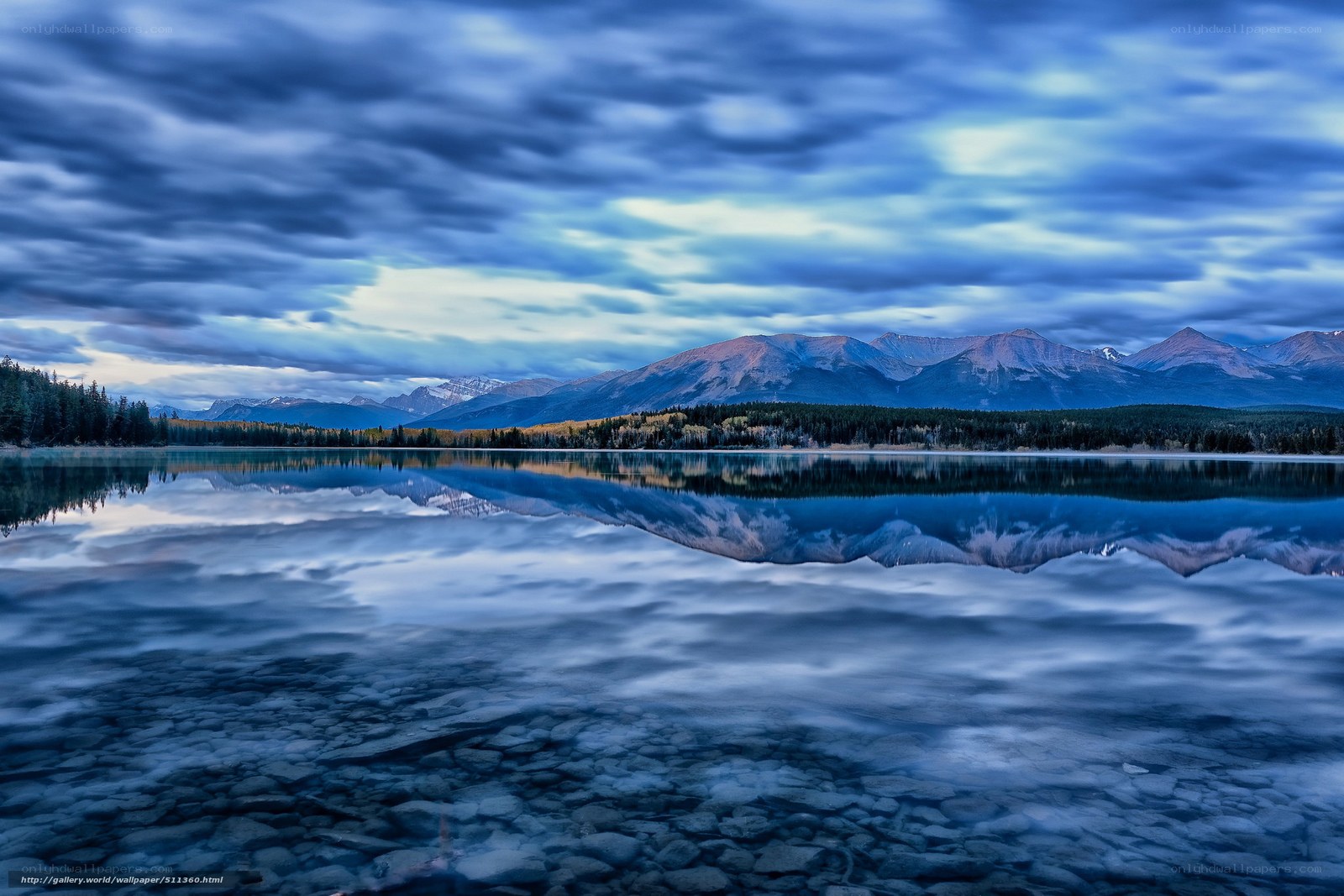 Mountain lake at dusk