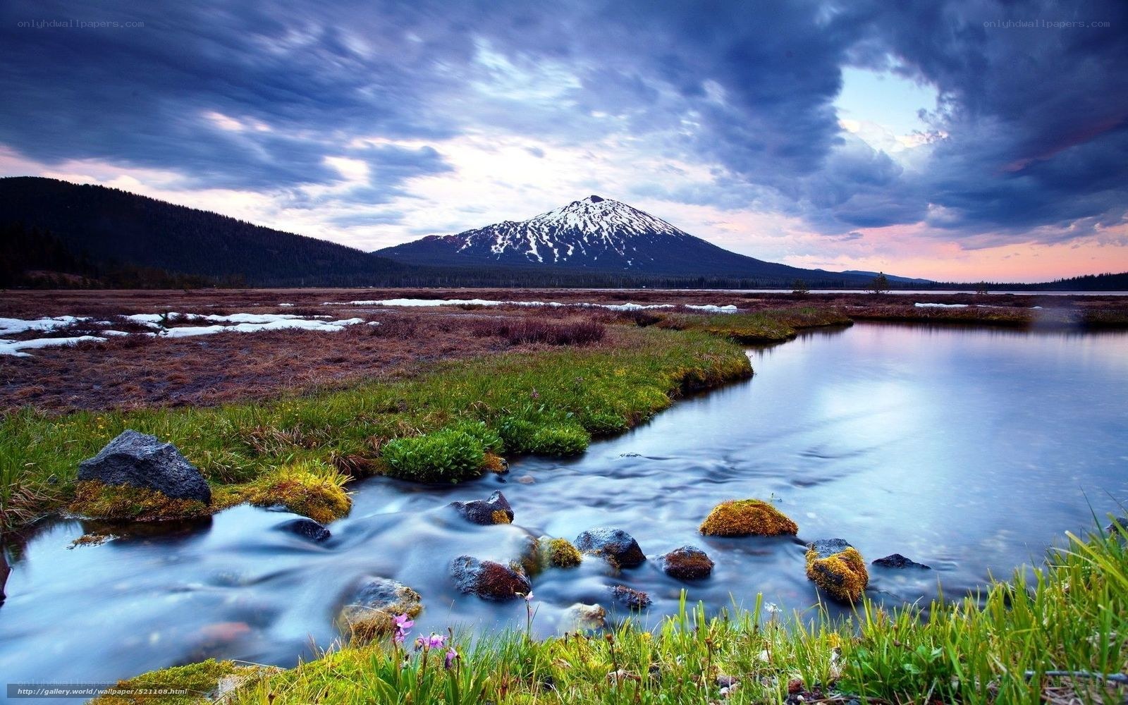 Mountain lake at dusk