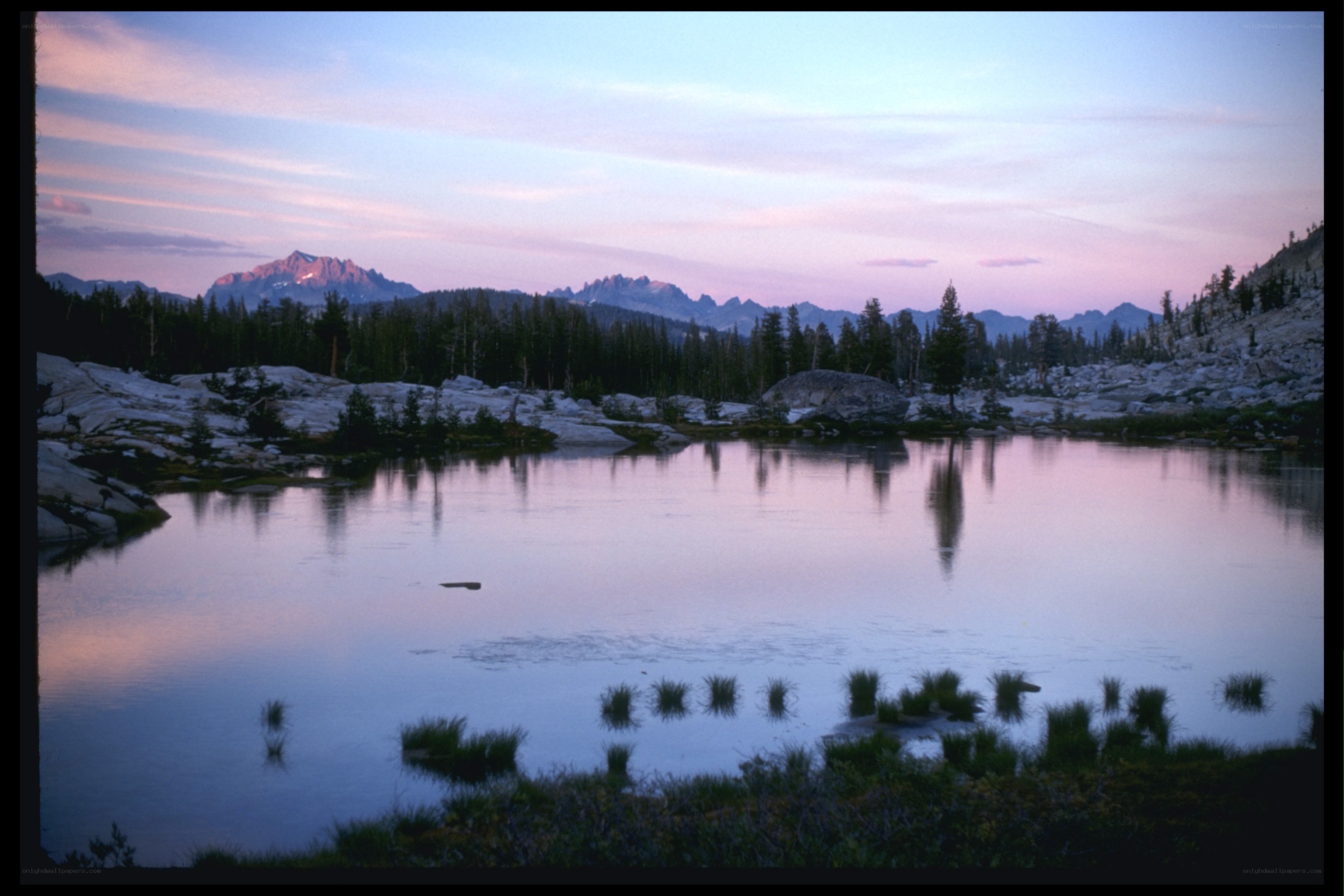 Mountain lake at dusk