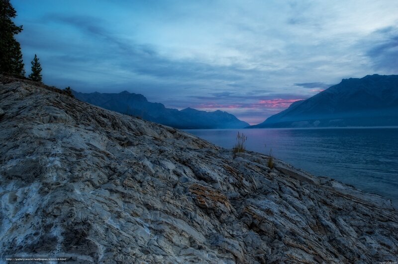 Mountain lake at dusk