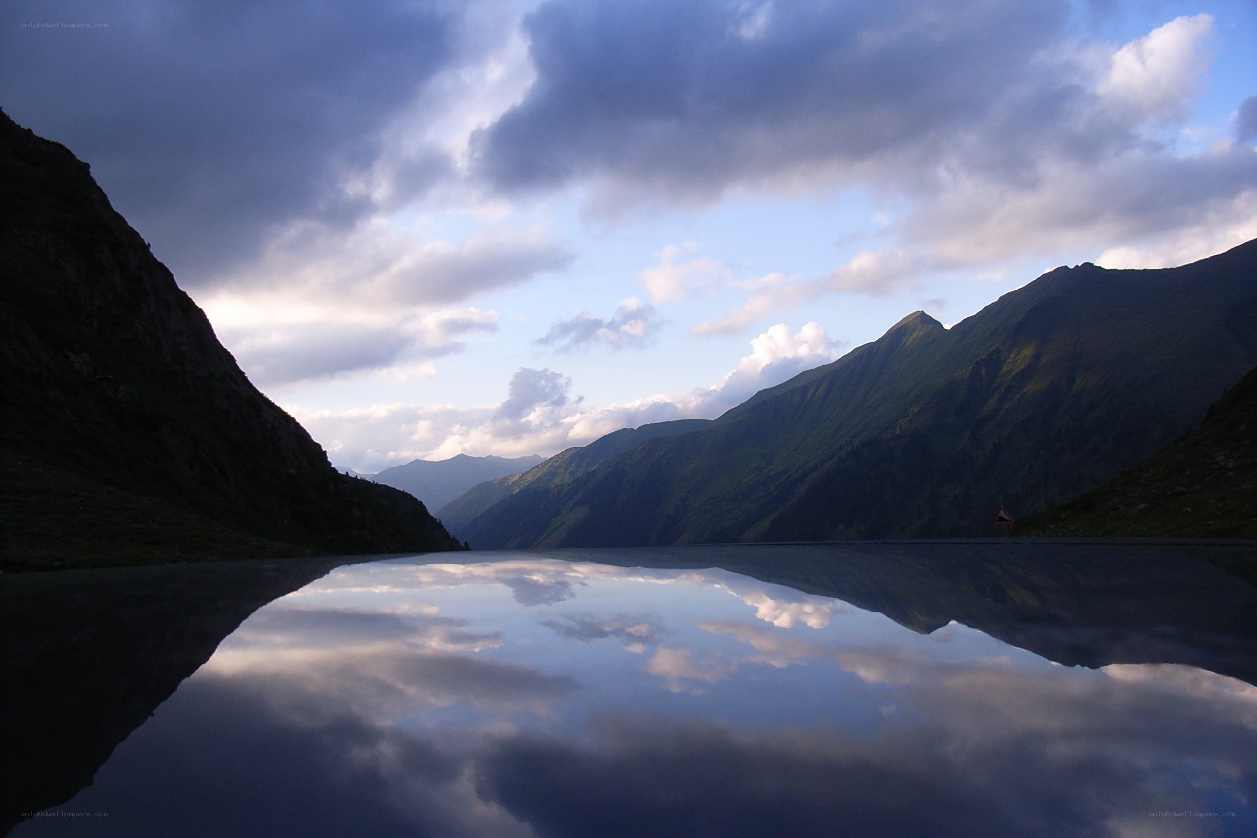 Mountain lake at dusk