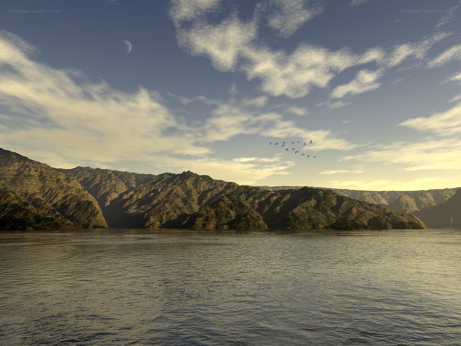 Mountain lake at dusk
