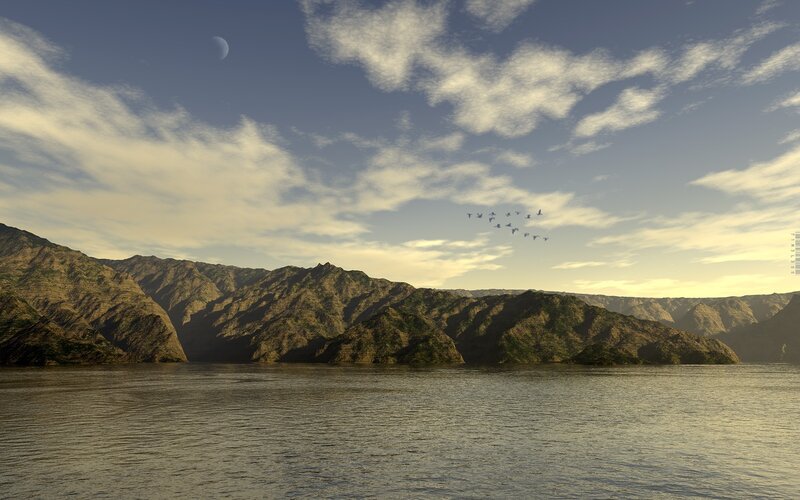 Mountain lake at dusk