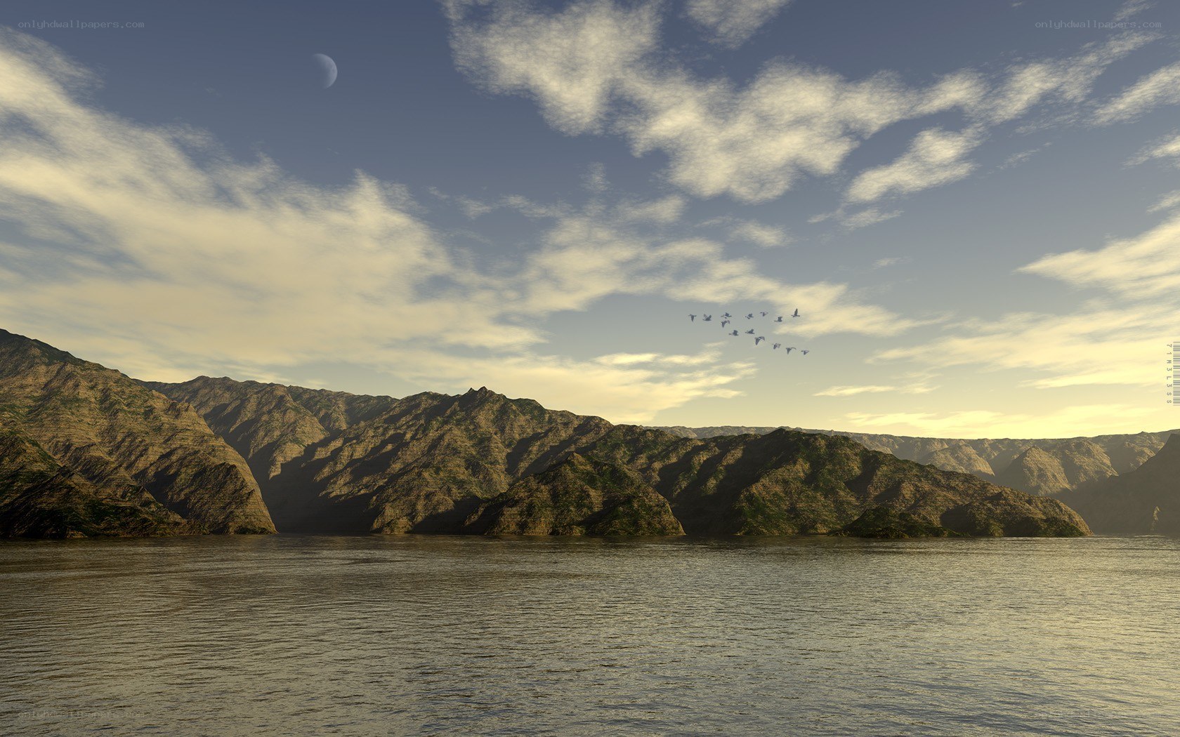 Mountain lake at dusk