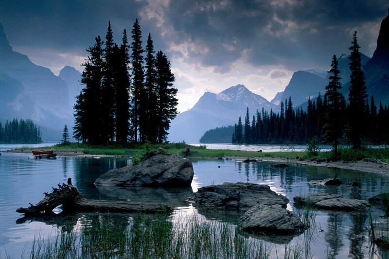 Mountain lake at dusk
