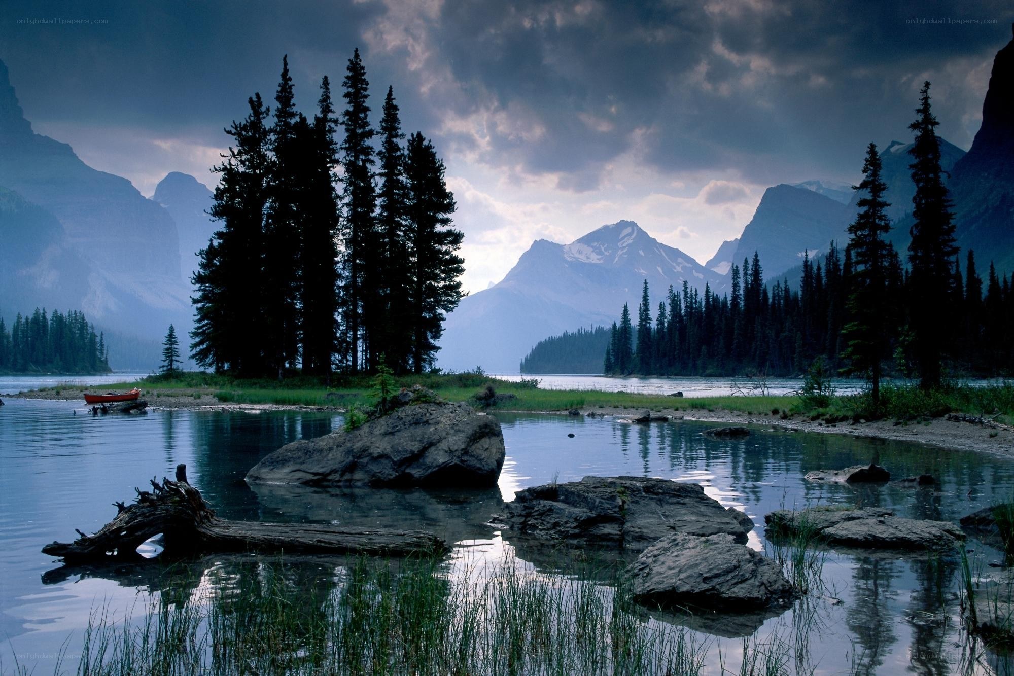Mountain lake at dusk