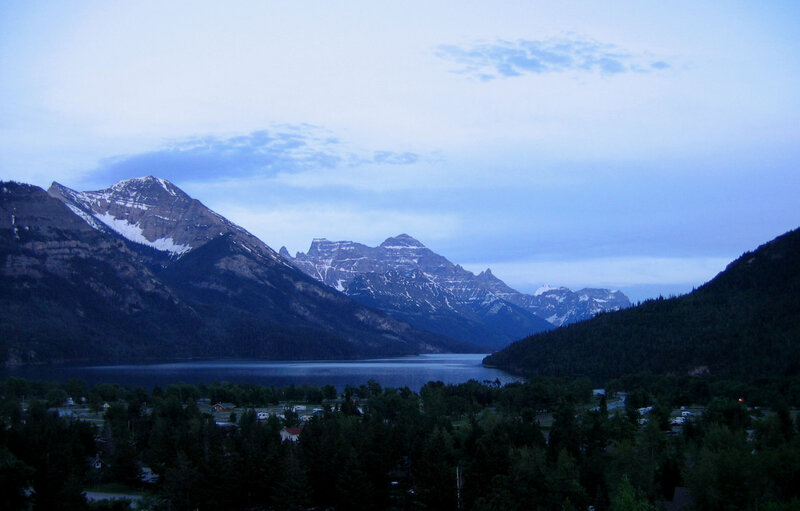mountain lake at dusk
