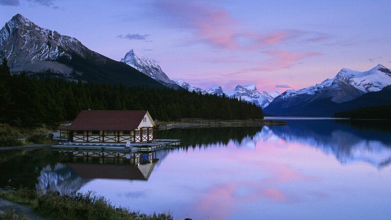 Mountain lake at dusk