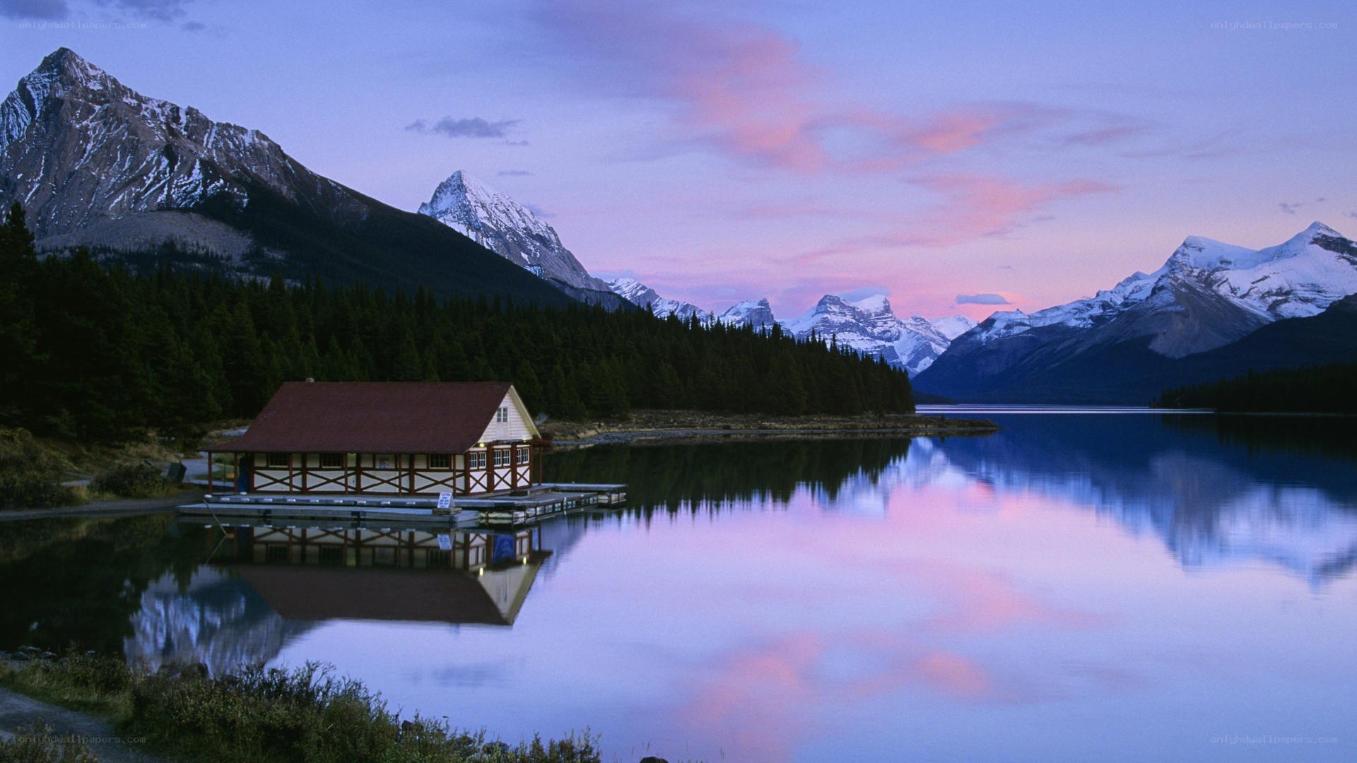 Mountain lake at dusk
