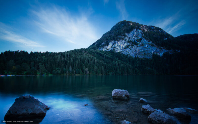 Mountain lake at dusk