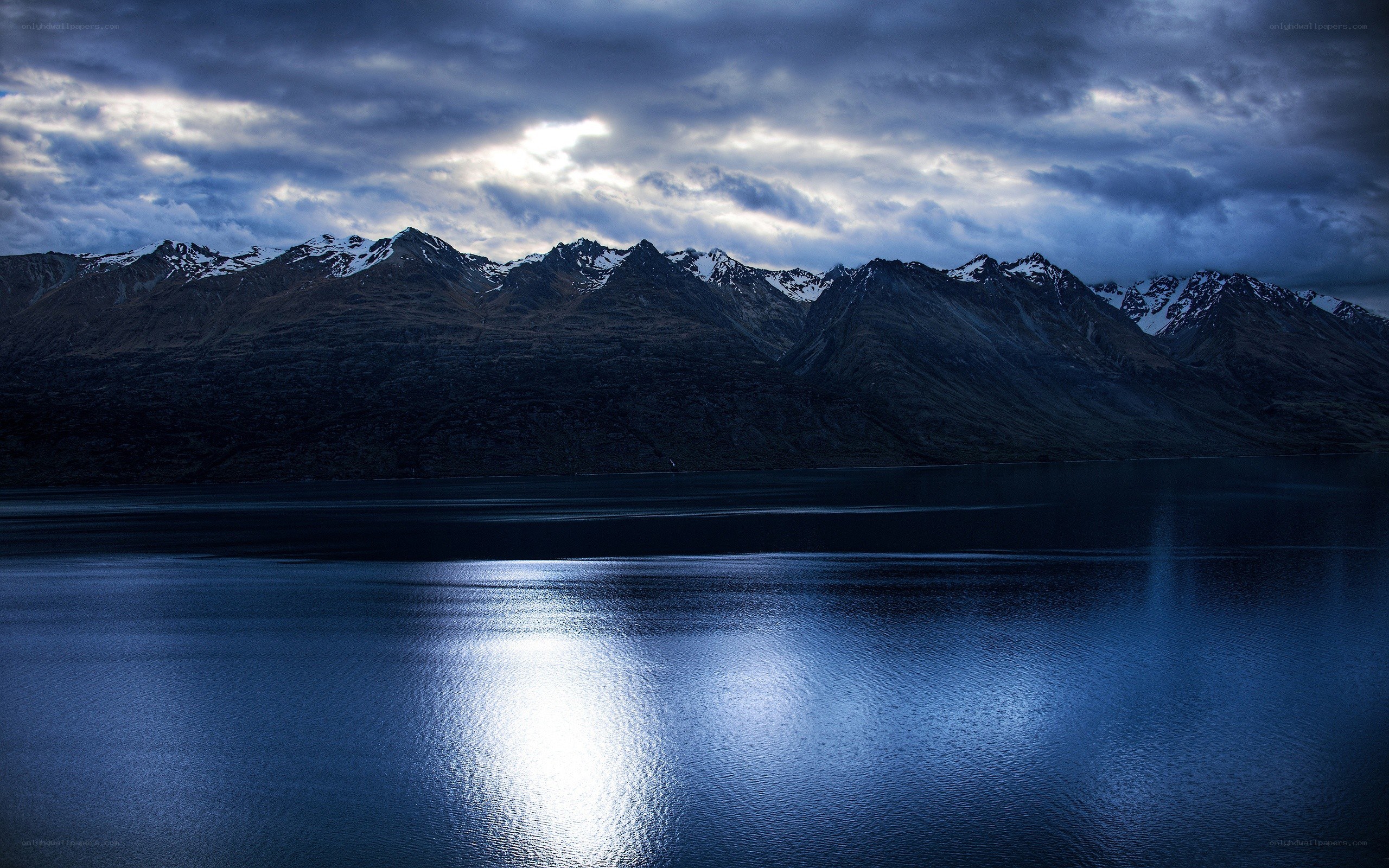 Mountain lake at dusk
