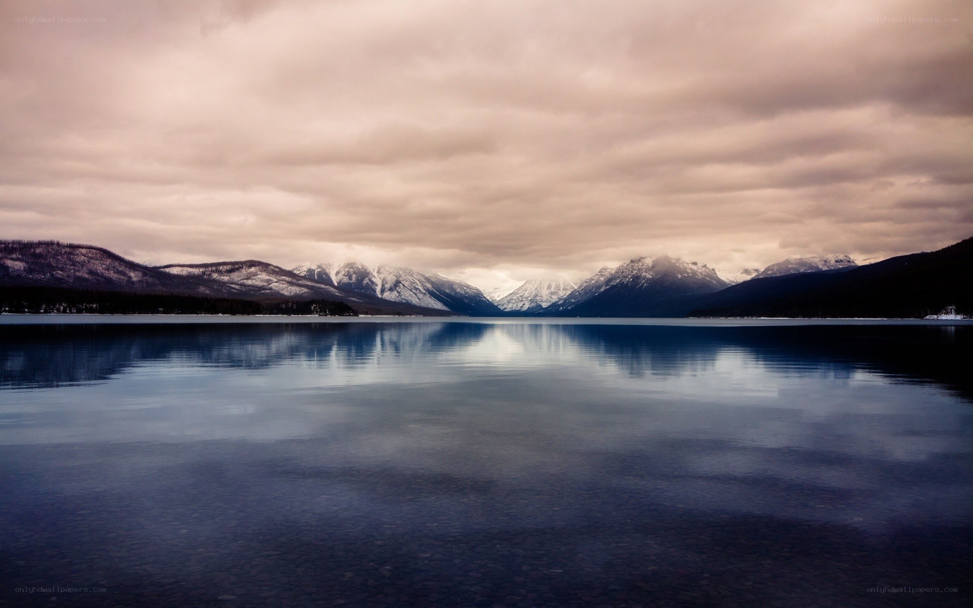 Mountain lake at dusk