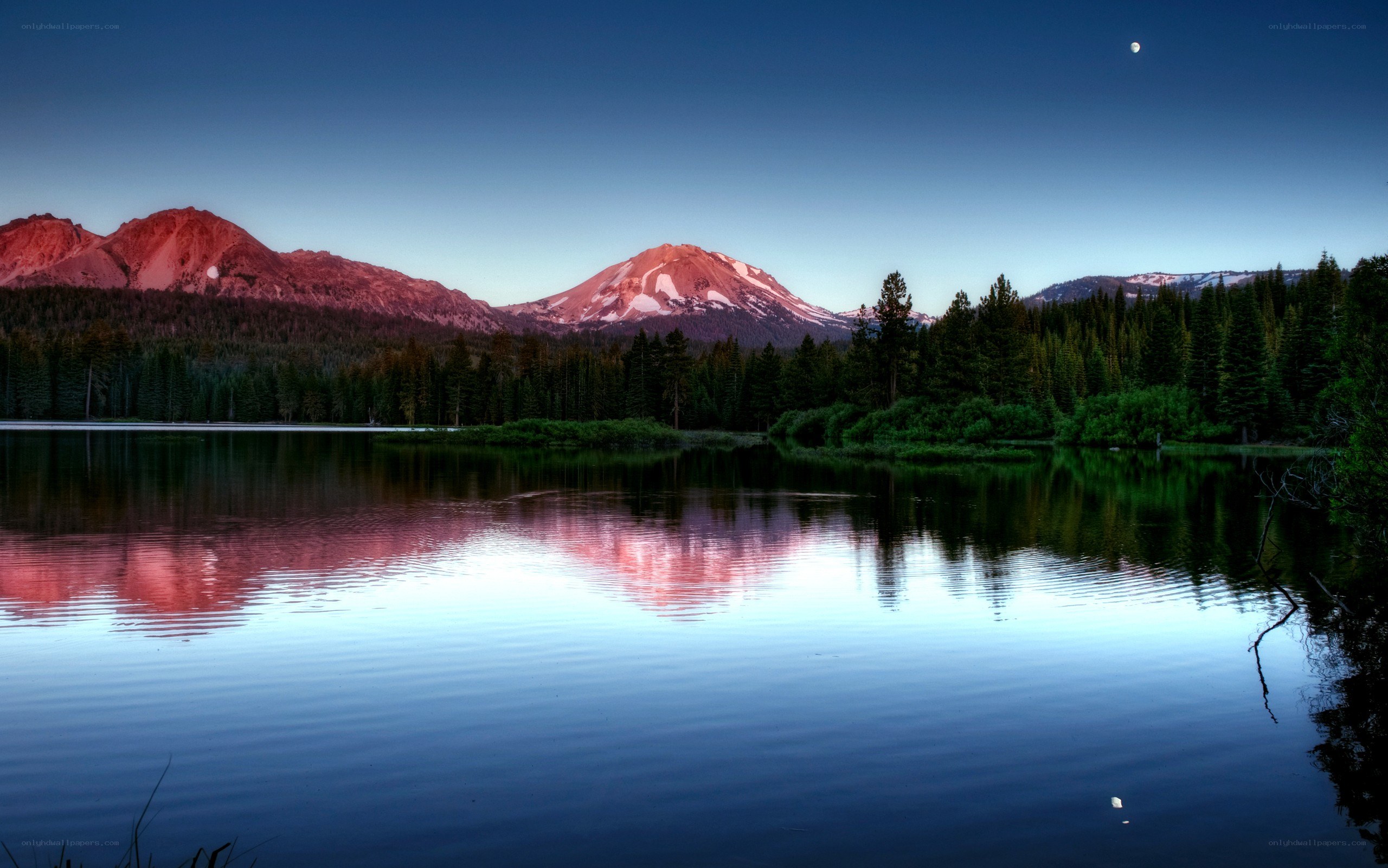 mountain lake at dusk
