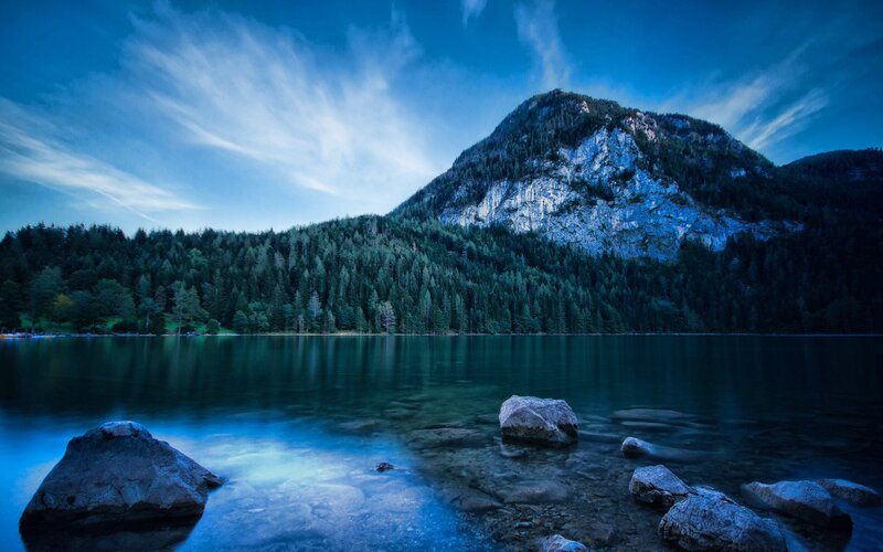 Mountain lake at dusk