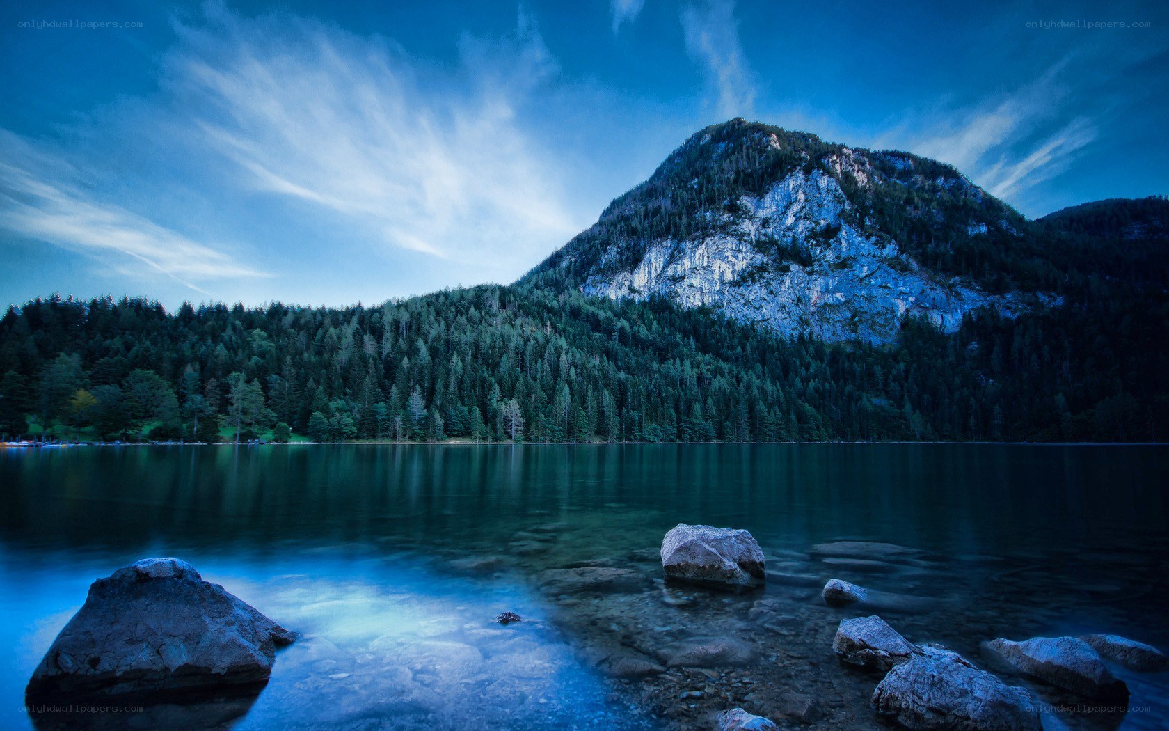 Mountain lake at dusk