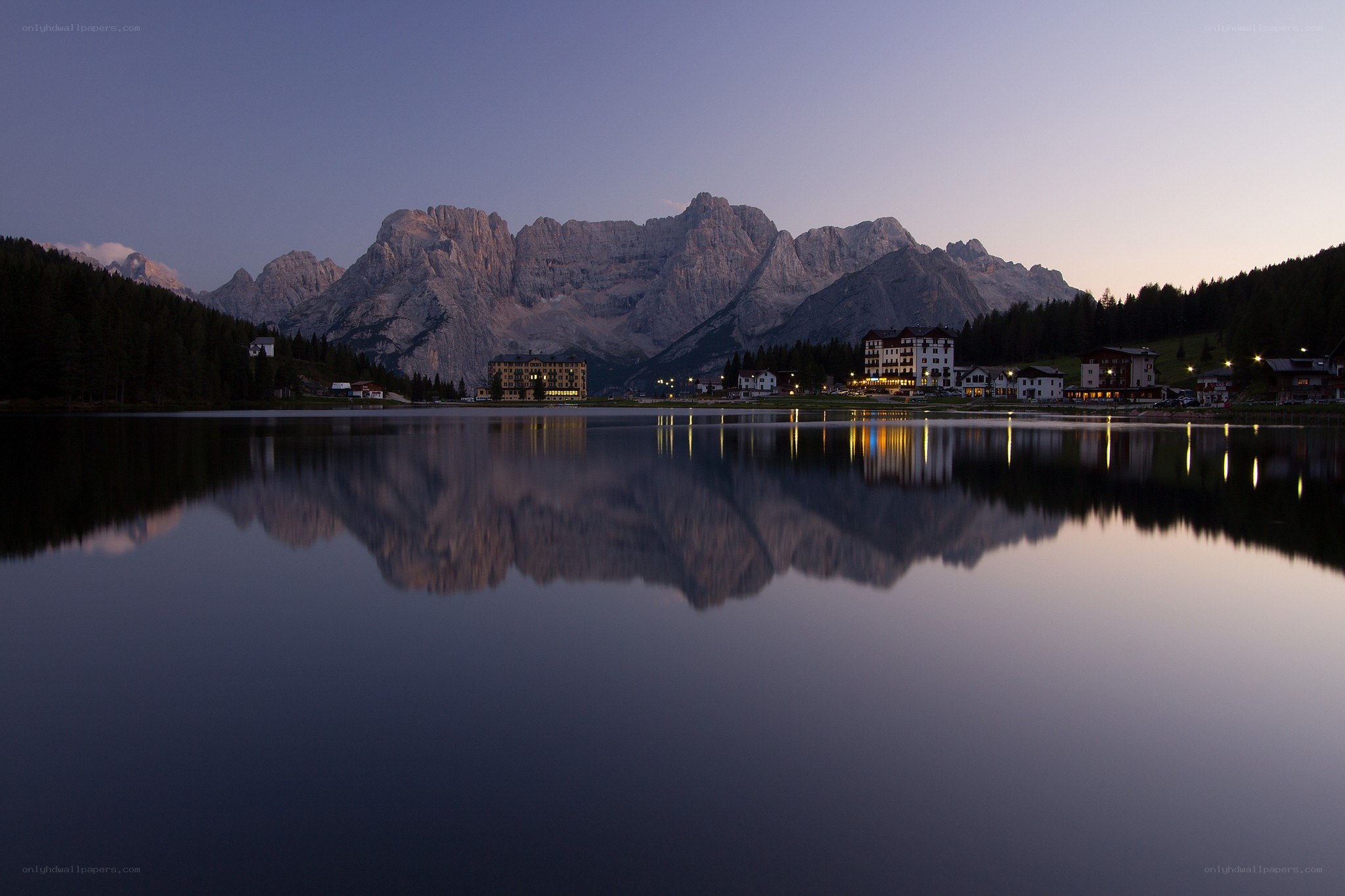Mountain lake at dusk