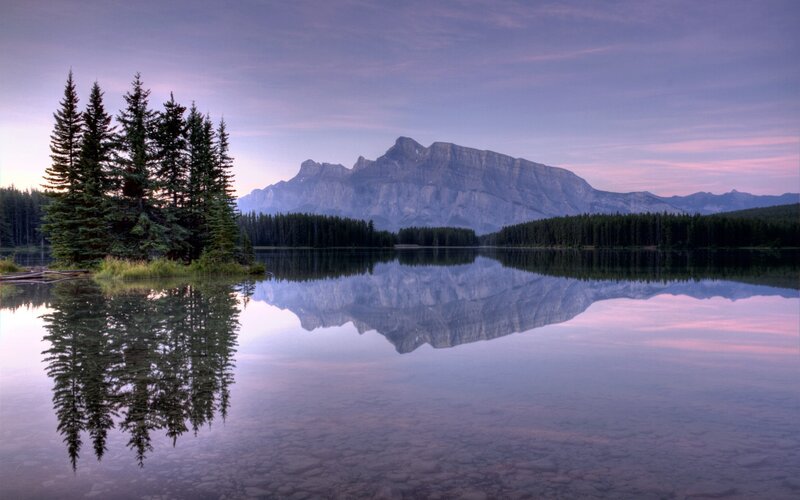 Mountain lake at dusk
