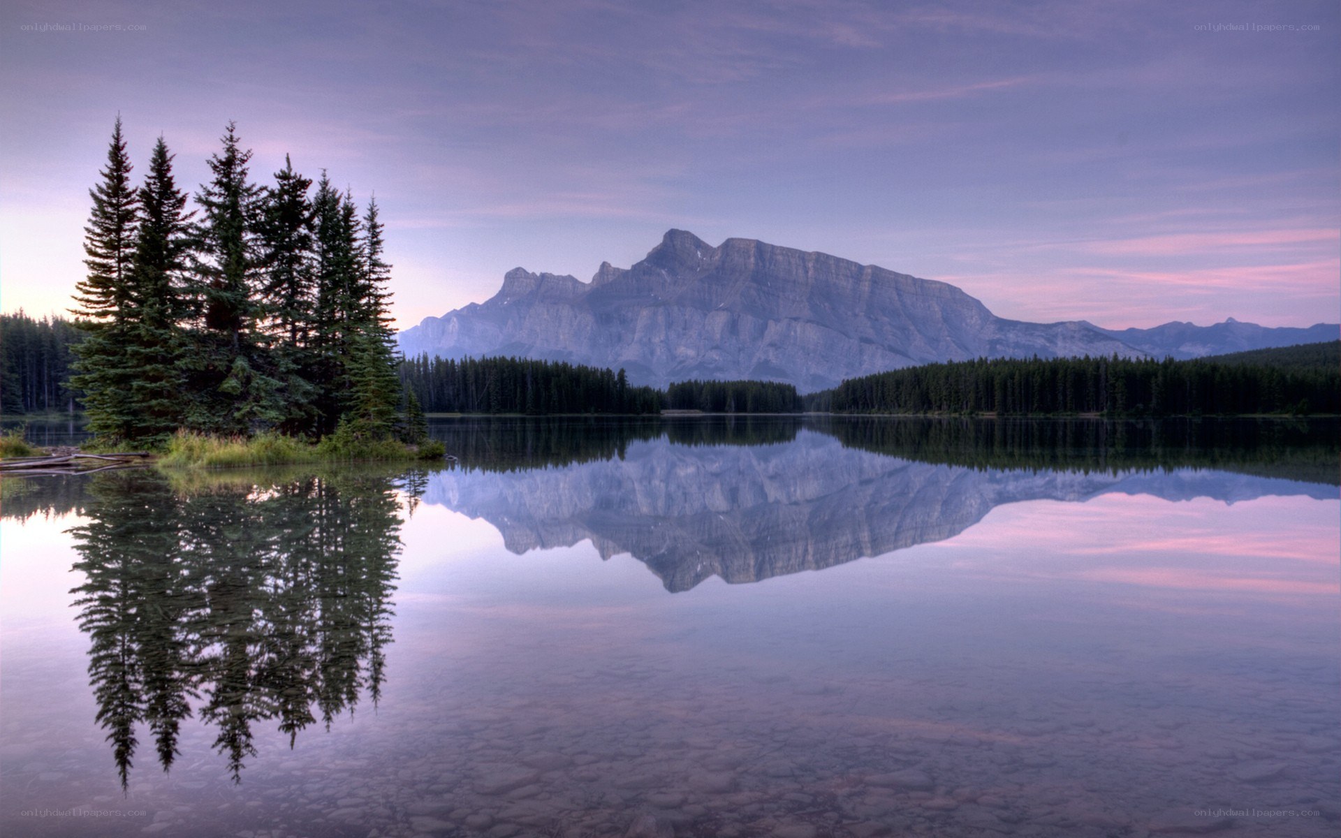 Mountain lake at dusk