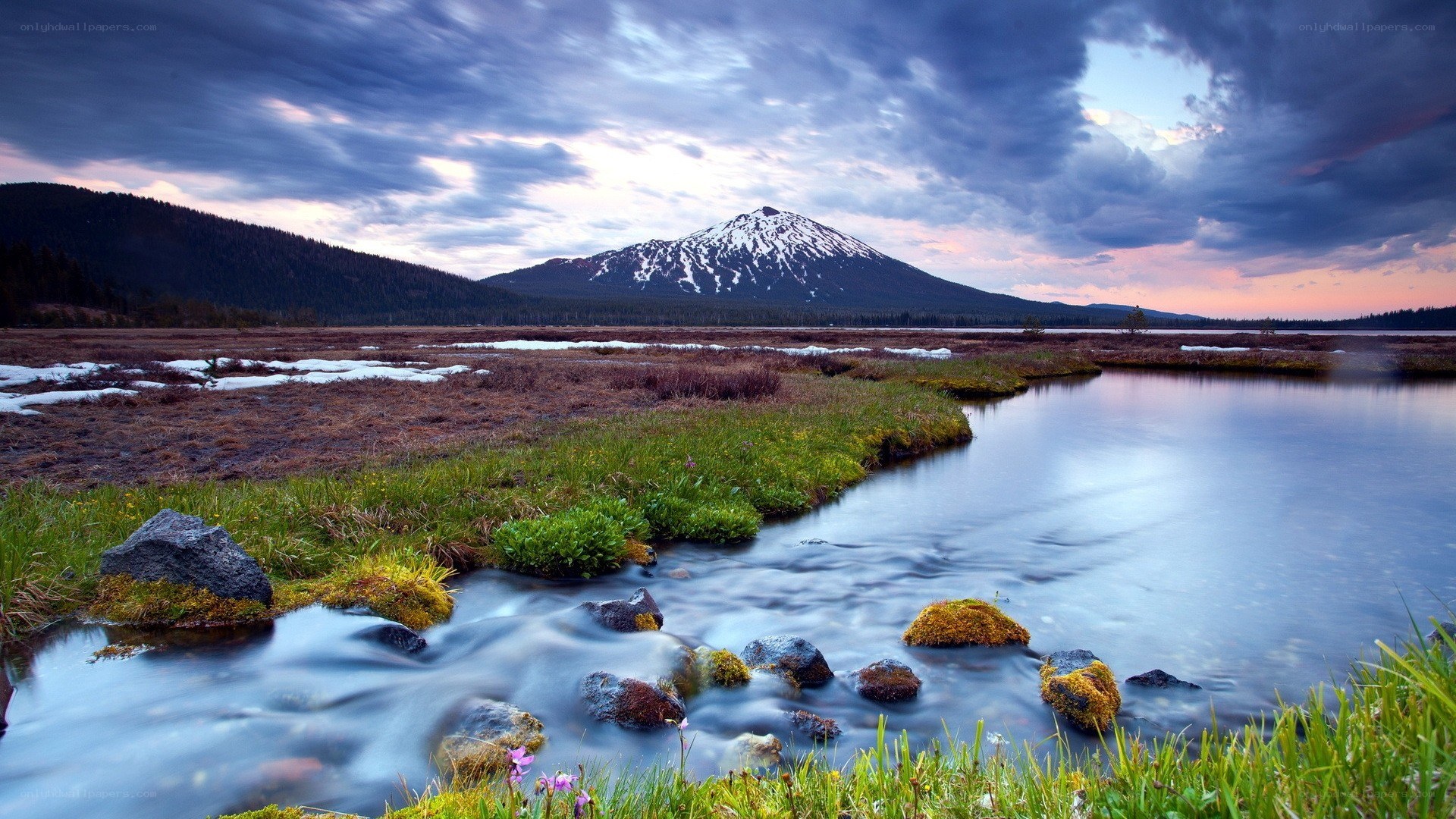 Mountain lake at dusk