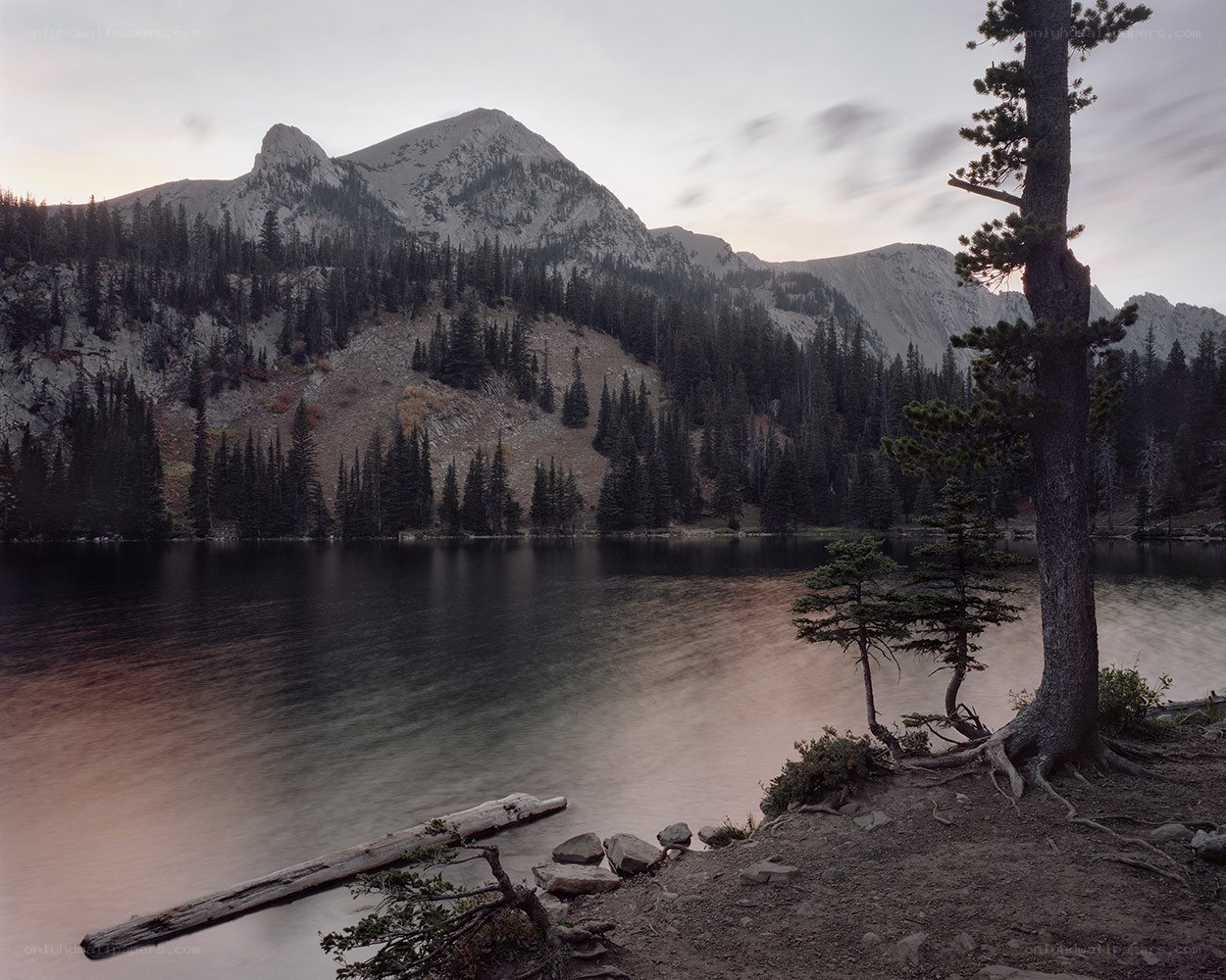 Mountain lake at dusk