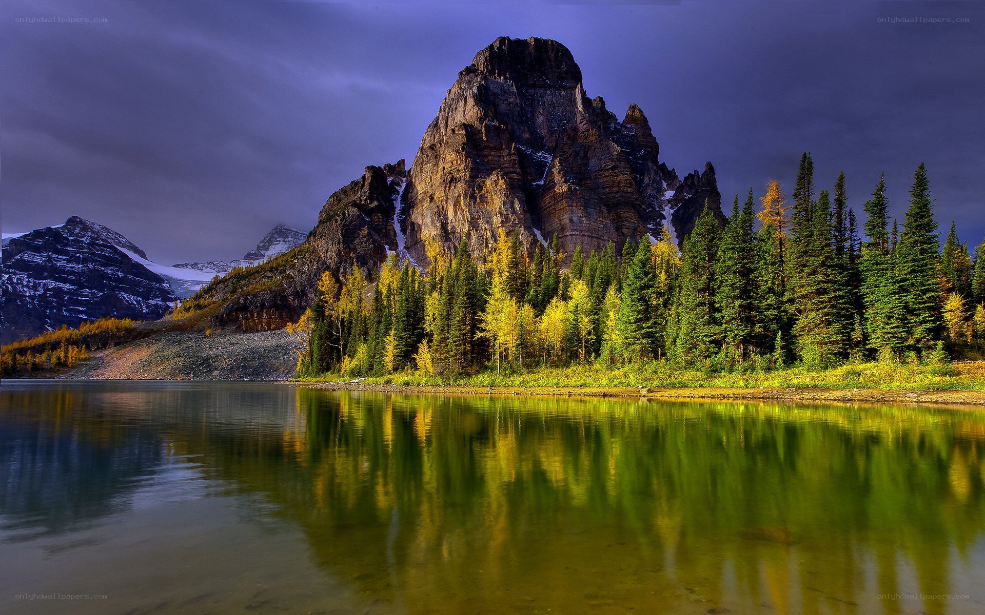 Mountain lake at dusk