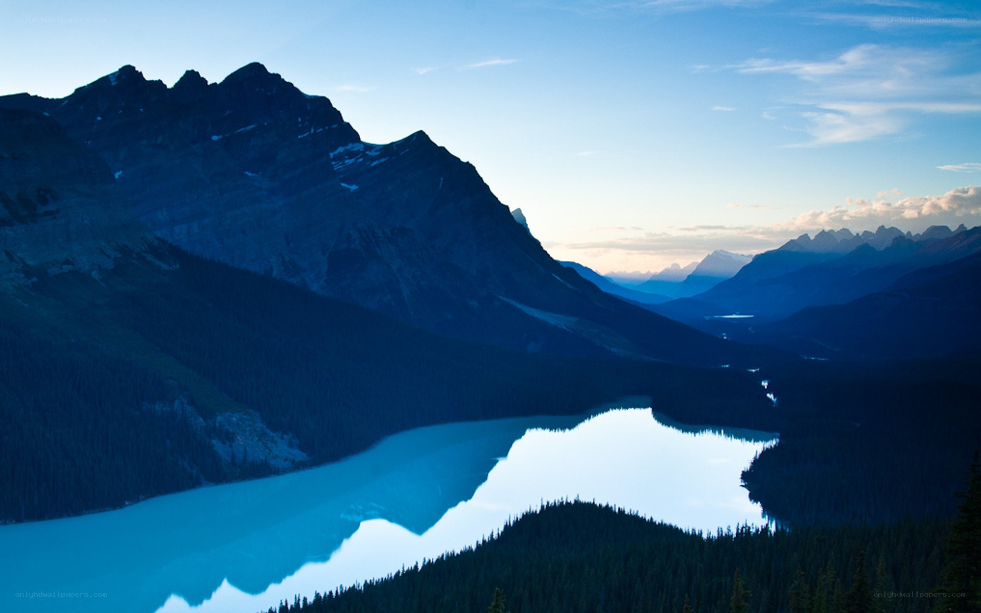 Mountain lake at dusk