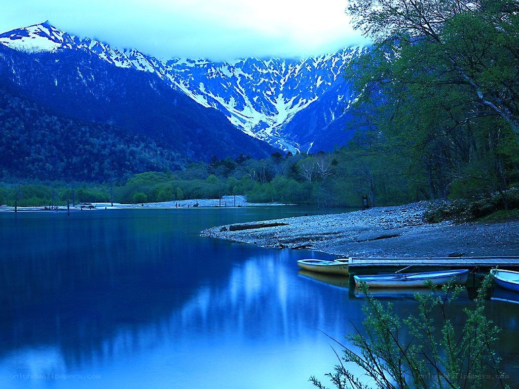 Mountain lake at dusk