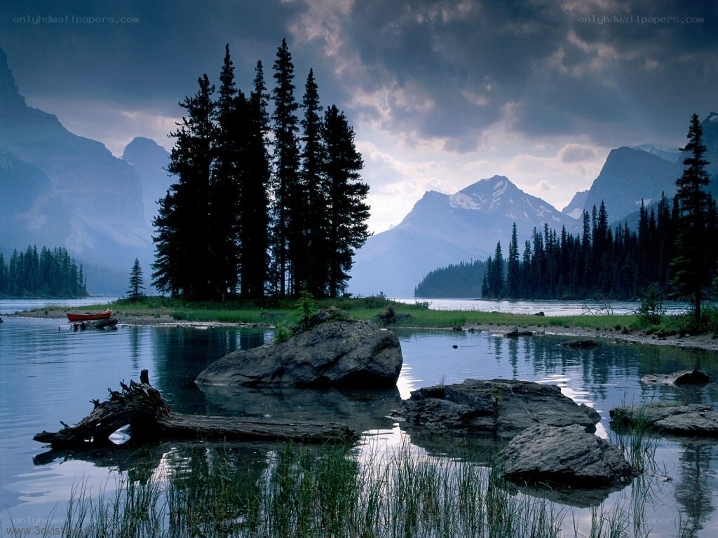 Mountain lake at dusk