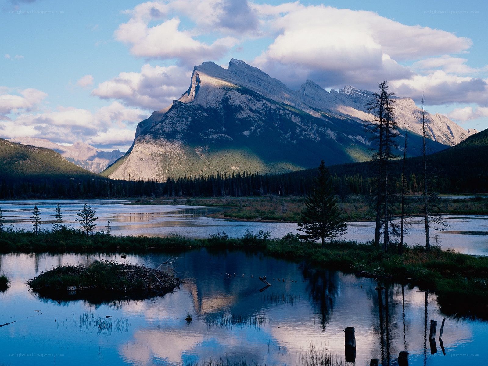 Mountain lake at dusk