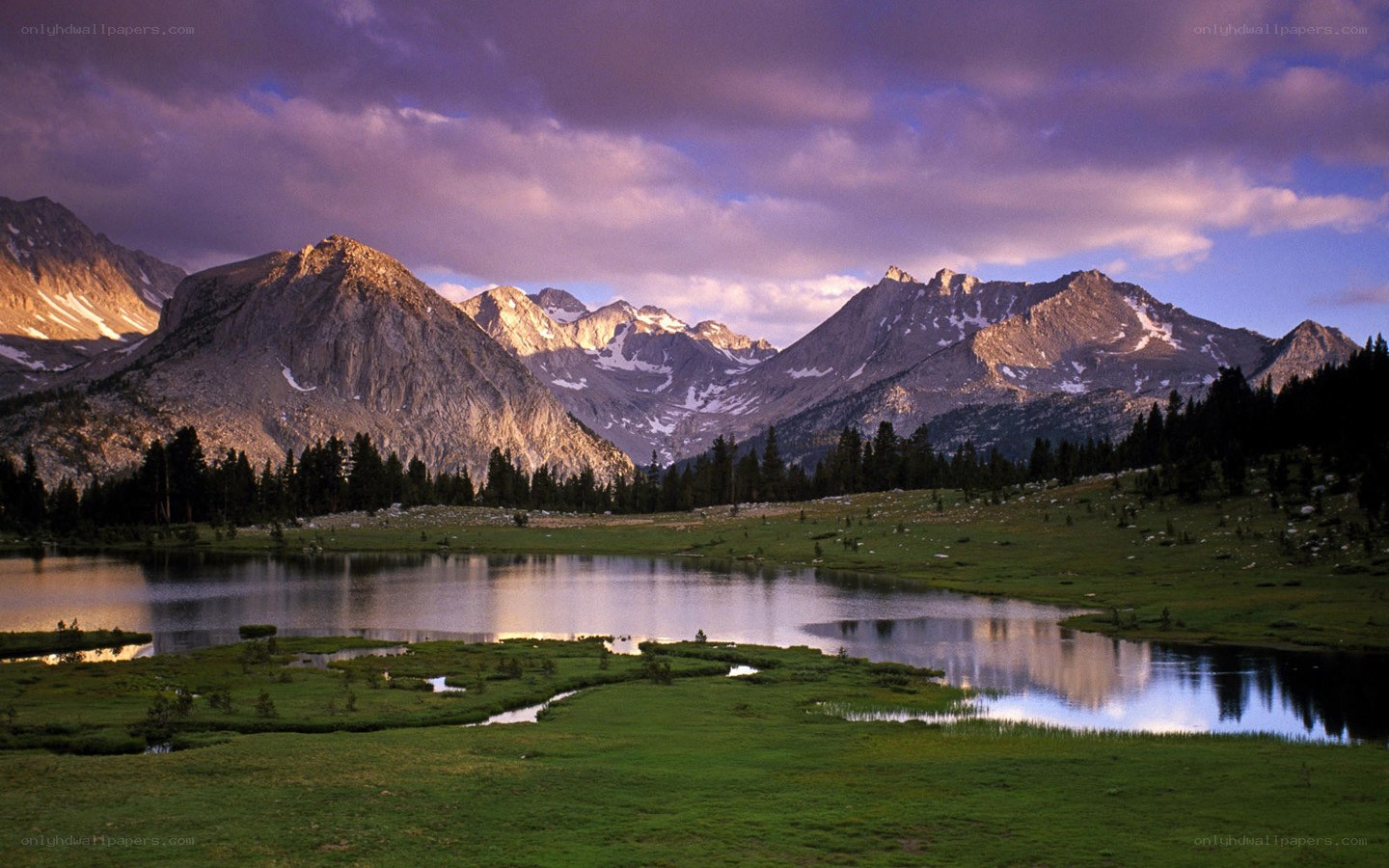 Mountain lake at dusk