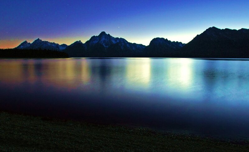 mountain lake at dusk