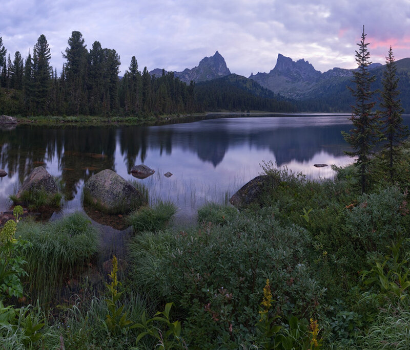 Mountain lake at dusk