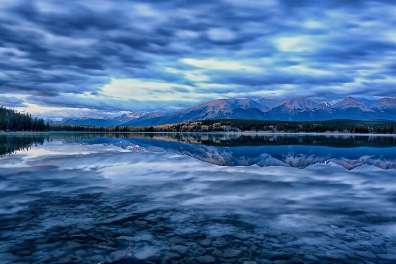 Mountain lake at dusk